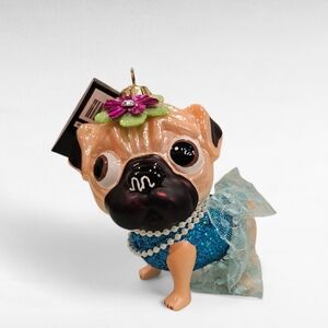 Robert Stanley Blue Tutu Pug Ornament Glass
